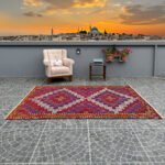 Vintage Handwoven Afyon Kilim Cicim Technique Earring Motif 5.51 x 7.94 ft