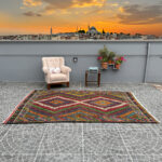 Vintage Handwoven Oushak Kilim Cicim Technique 6.04 x 9.19 ft