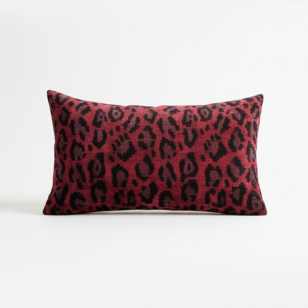 Handmade 40x60cm Ikat velvet pillow with red and black leopard print design, 16x24 inch decorative cushion cover.