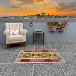 Vintage Handwoven Esme Kilim from İzmir Earring Motif 2.62x3.87 ft