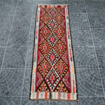 Vintage Handwoven Kilim from Denizli Comb Motif 3.44x9.38ft - Image 2