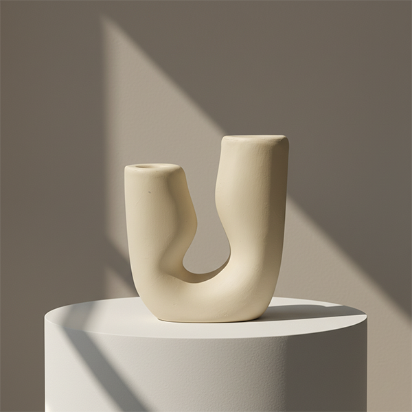 Handmade U-shaped ceramic vase, Feng Shui inspired, unique minimalist design from Cappadocia (20x22 in / 51x56 cm).
