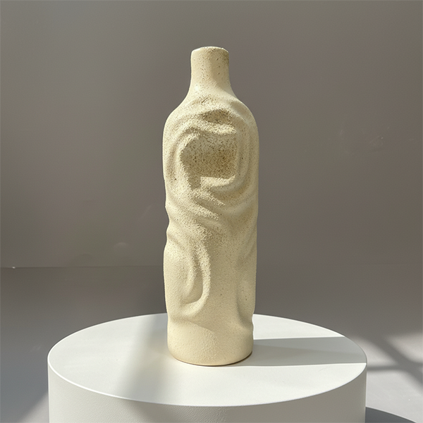 Handmade ceramic vase with flowing sculptural texture, Feng Shui inspired, produced in Cappadocia (12x30 in / 30x76 cm).