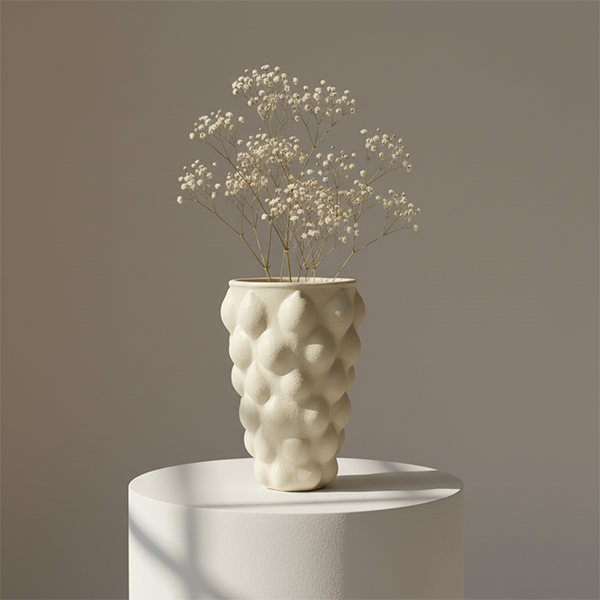 Handmade textured ceramic vase 20x32 cm (8x12 inch) from Cappadocia, matte beige finish, inspired by Feng Shui energy flow