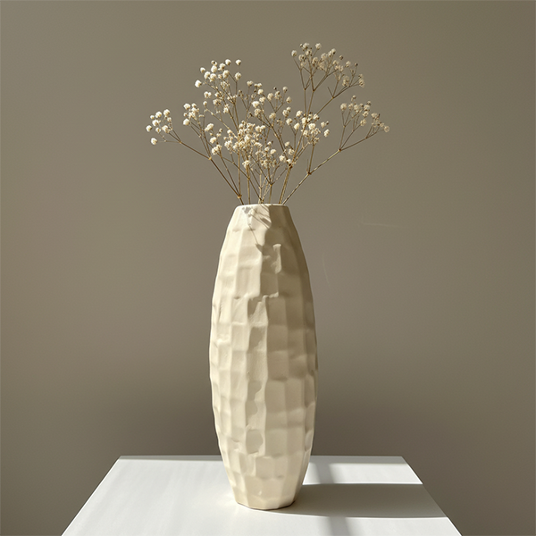 Handmade tall ceramic vase 25x50 cm (10x20 inch) from Cappadocia with textured geometric design
