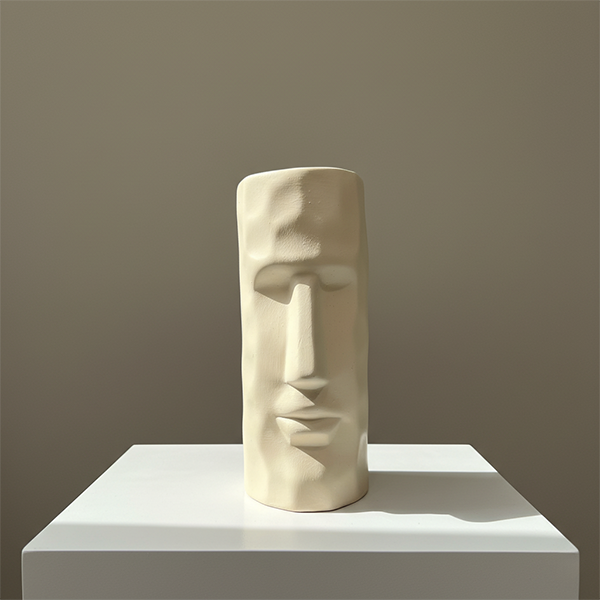 Handmade face form ceramic vase 12x28 cm (5x11 inch) from Cappadocia in matte beige finish